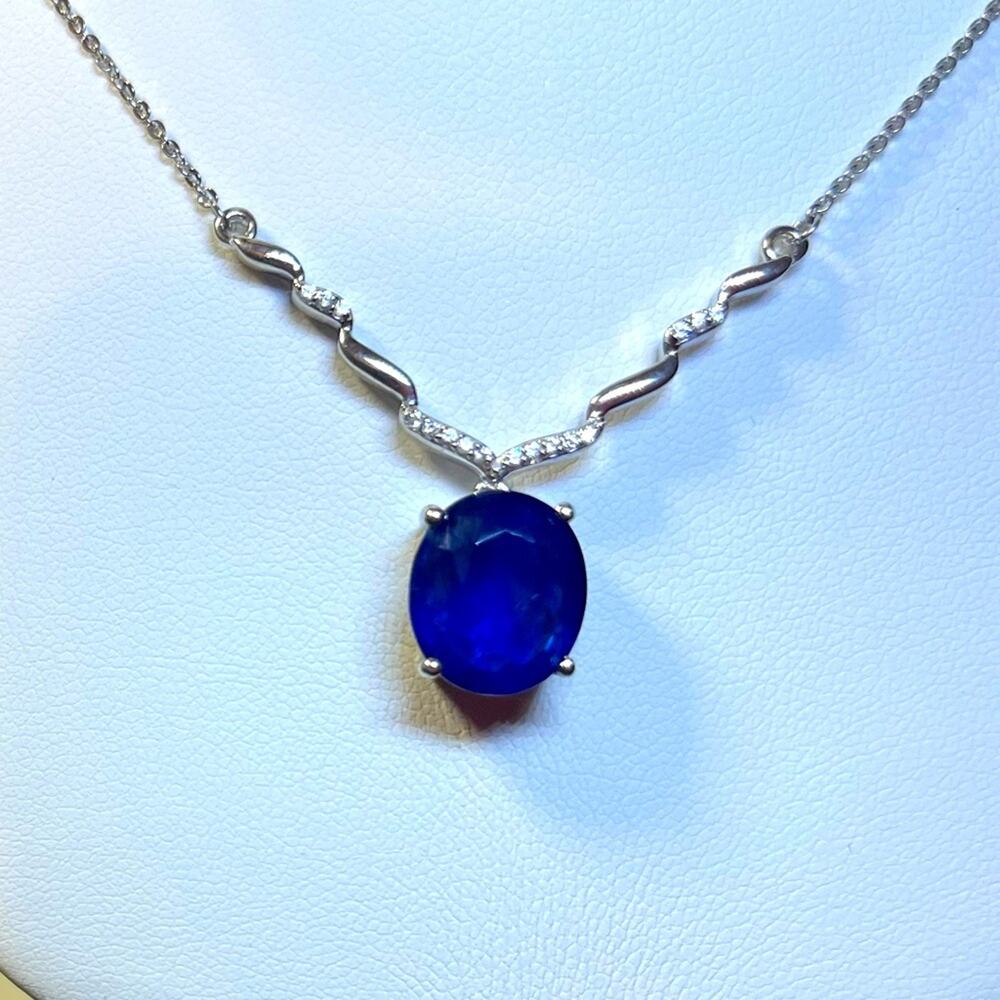 Tanzanian Blue Spinel, Natural White Zircon Necklace